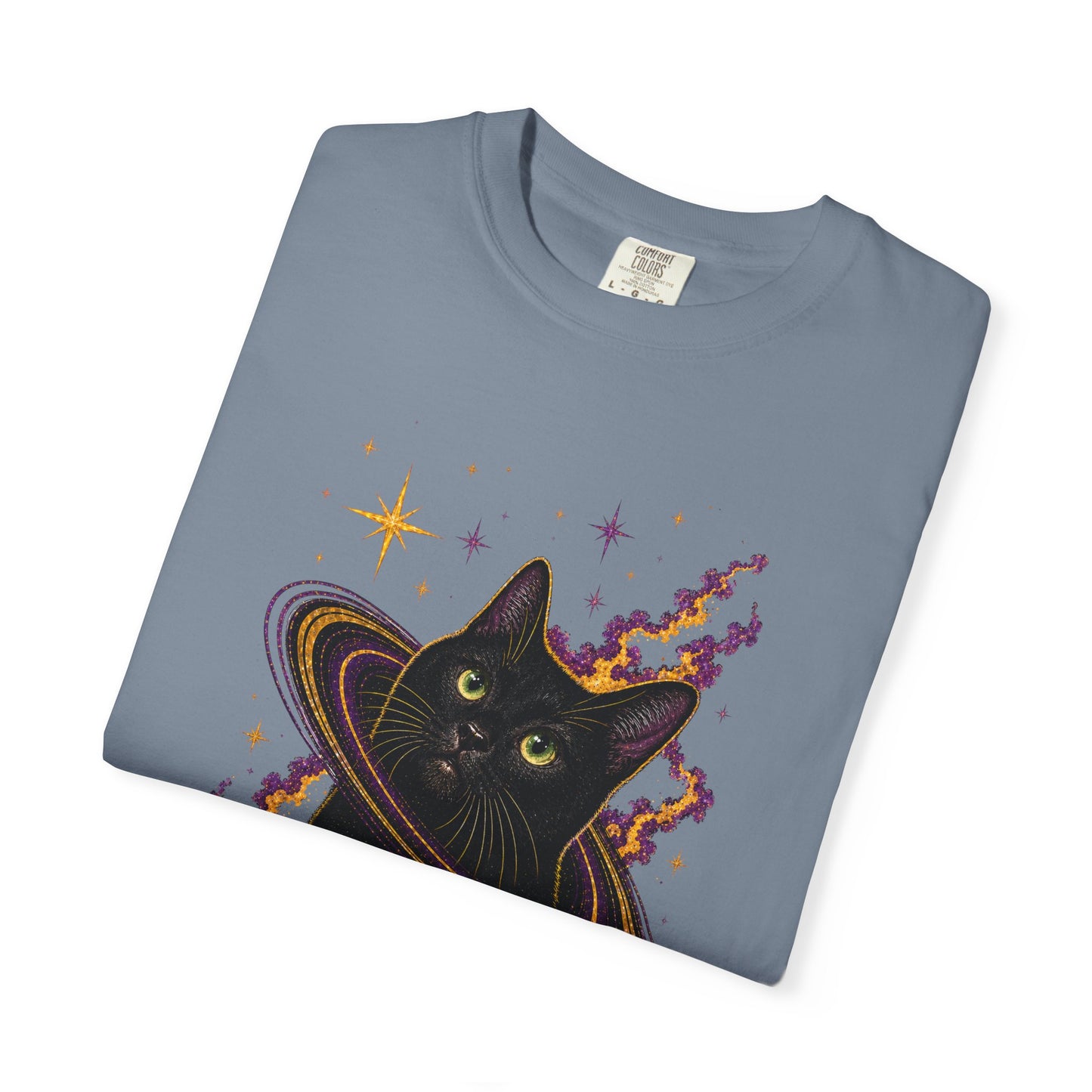 Cosmic Cat T-Shirt — Black Cat Saturn Galaxy Tee