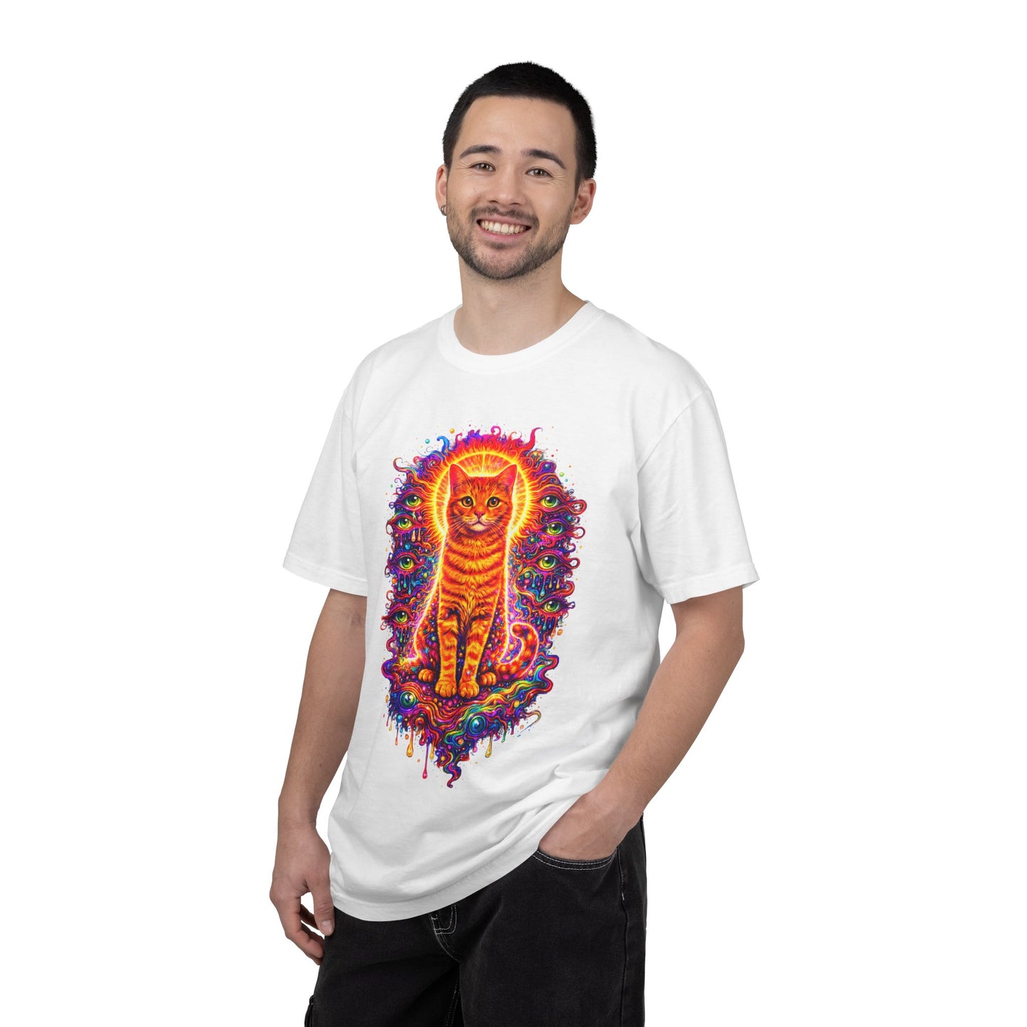 Psychedelic Orange Tabby Cat T‑Shirt — Vibrant Cosmic Pet Art Tee