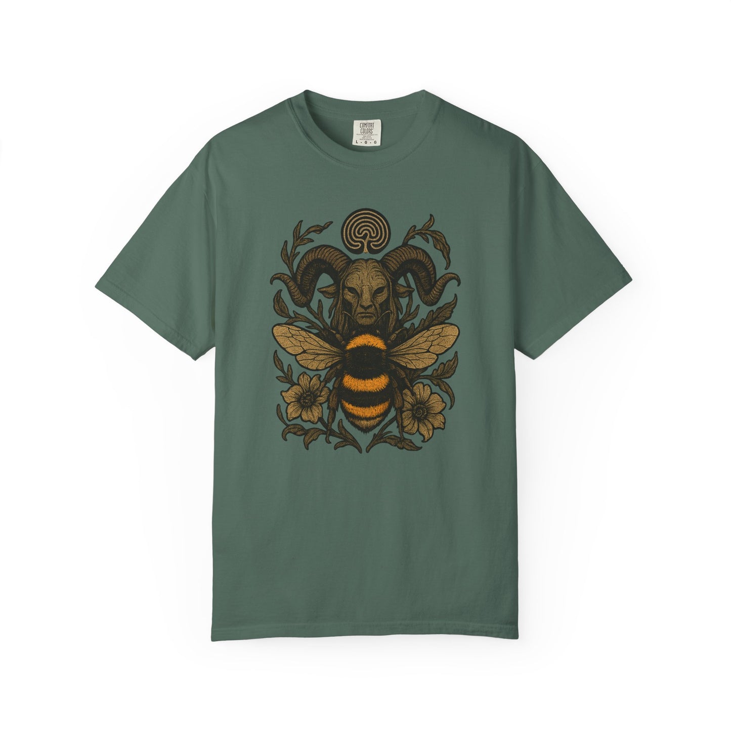 Bee & Horned Goat Graphic T-Shirt — Mystical Nature Illustration