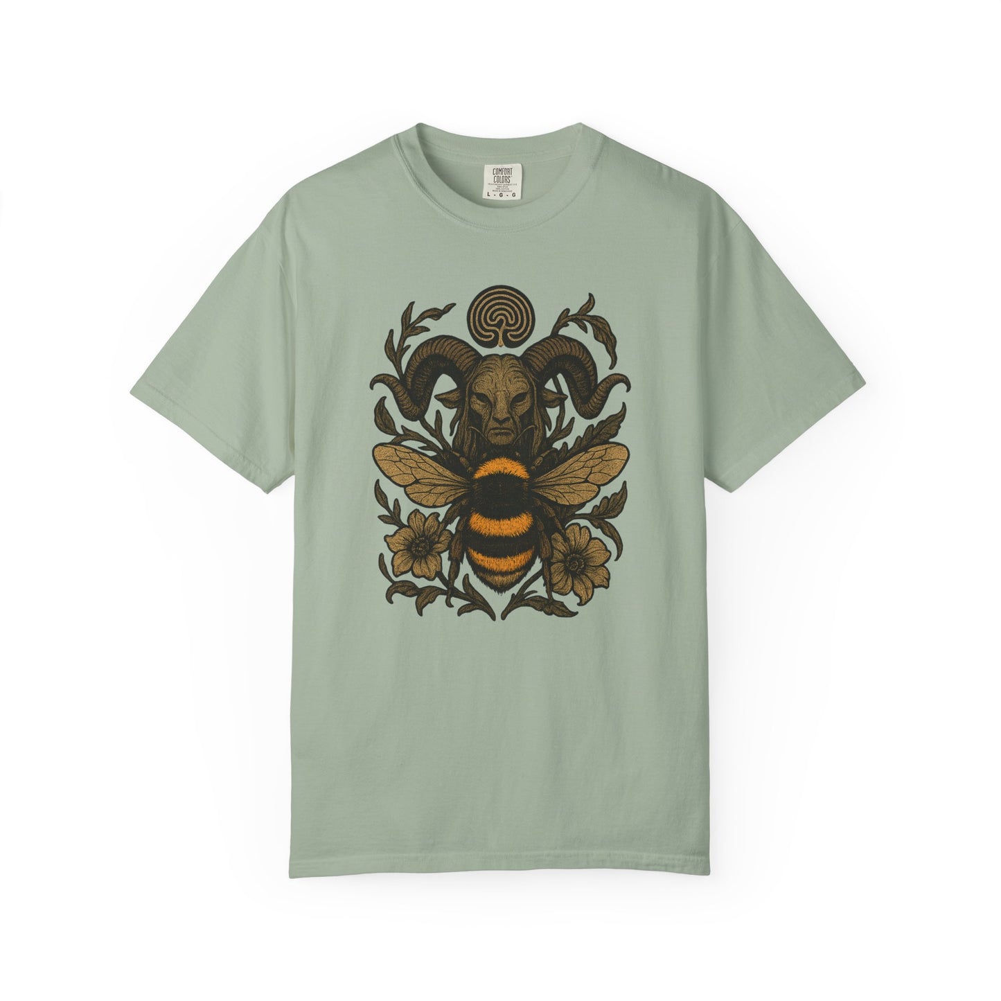 Bee & Horned Goat Graphic T-Shirt — Mystical Nature Illustration