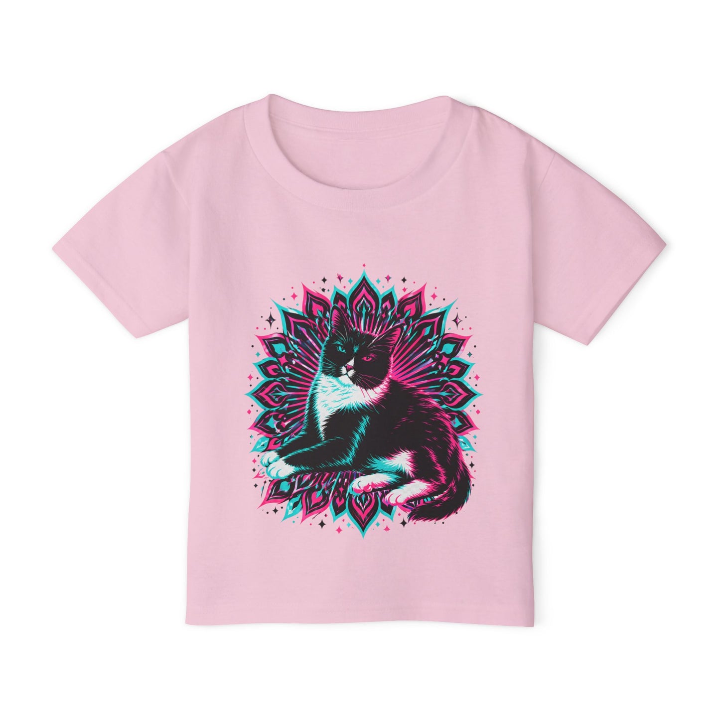Toddler T‑Shirt — Retro Neon Cat on Mandala Graphic