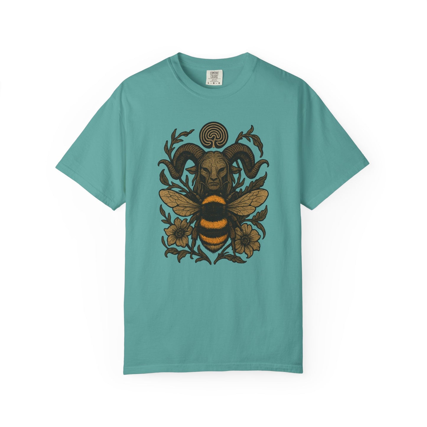 Bee & Horned Goat Graphic T-Shirt — Mystical Nature Illustration