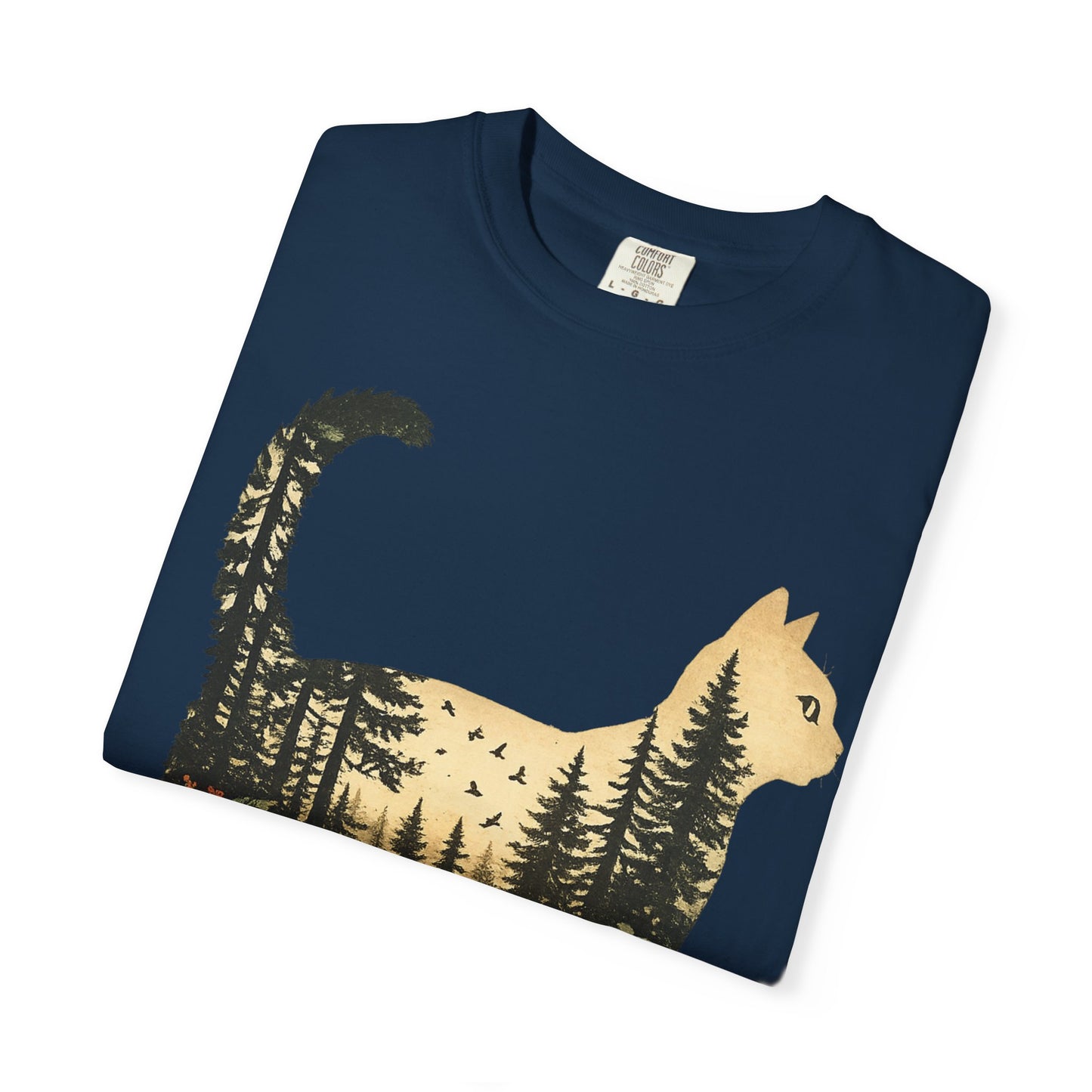 Cat Silhouette Tee — Forest Landscape Double Exposure Shirt