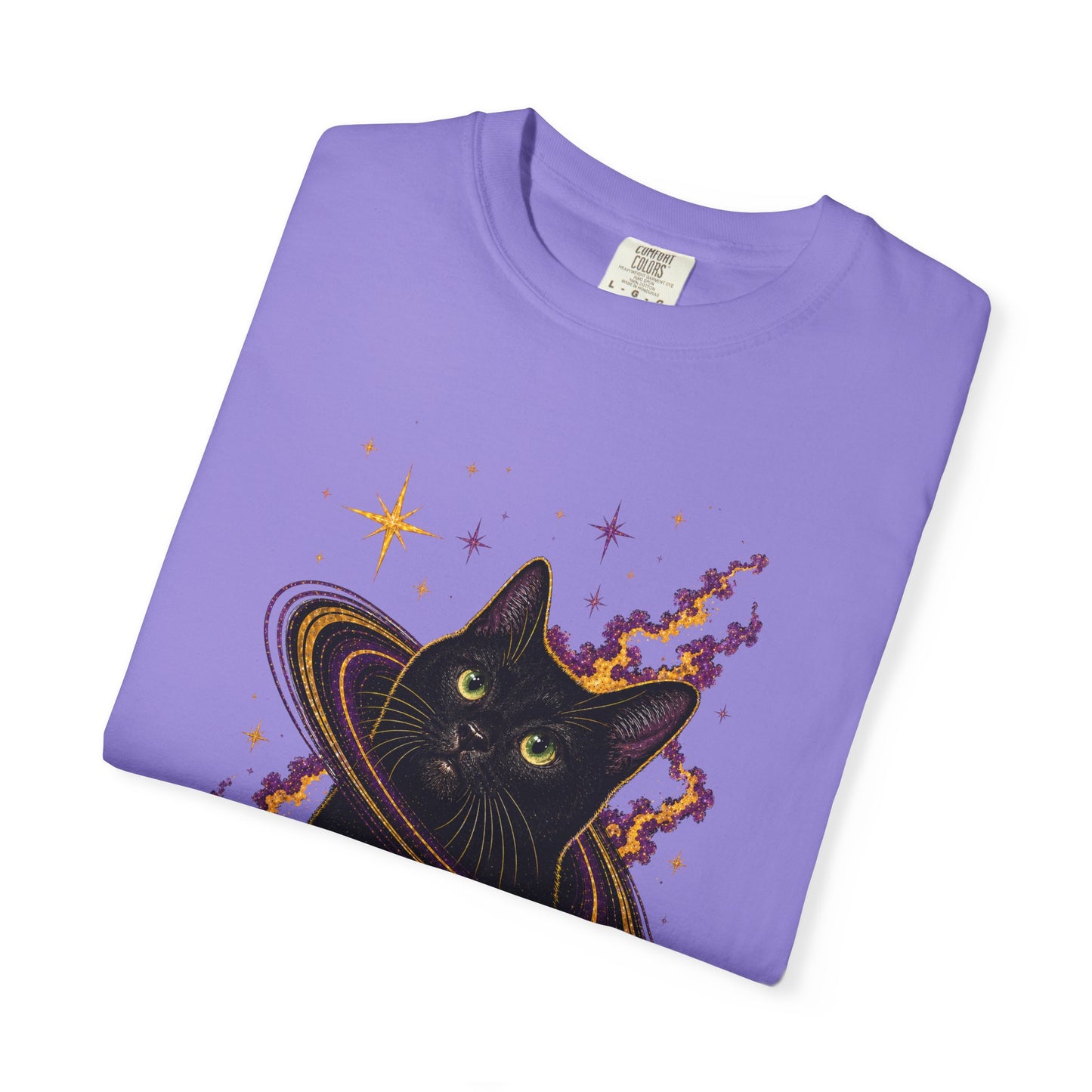 Cosmic Cat T-Shirt — Black Cat Saturn Galaxy Tee