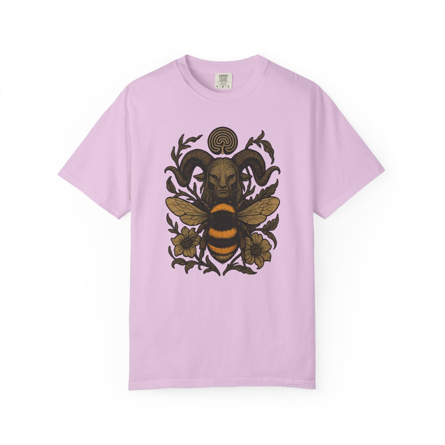 Bee & Horned Goat Graphic T-Shirt — Mystical Nature Illustration
