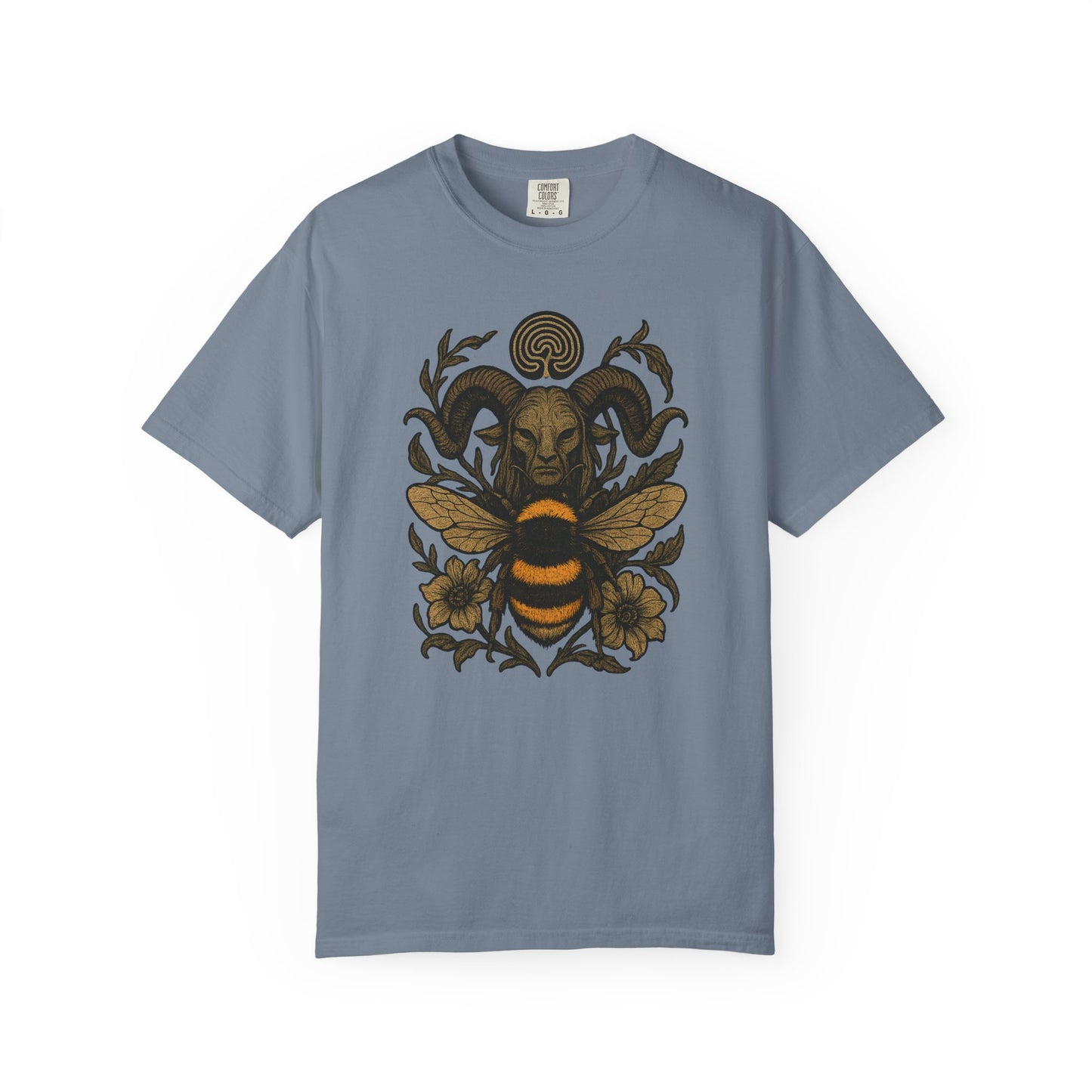 Bee & Horned Goat Graphic T-Shirt — Mystical Nature Illustration