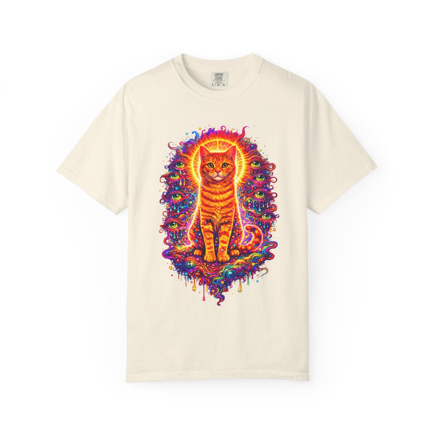 Psychedelic Orange Tabby Cat T‑Shirt — Vibrant Cosmic Pet Art Tee