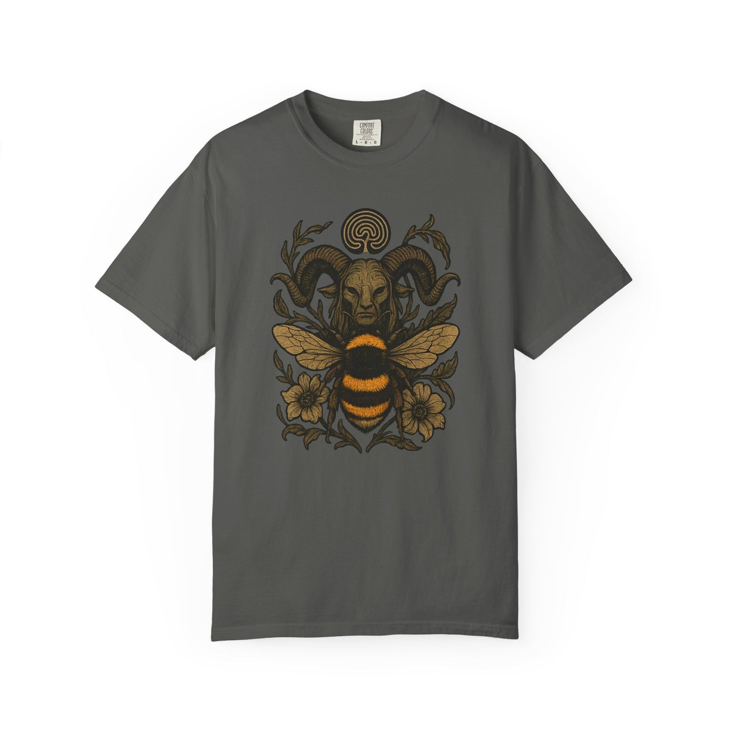 Bee & Horned Goat Graphic T-Shirt — Mystical Nature Illustration