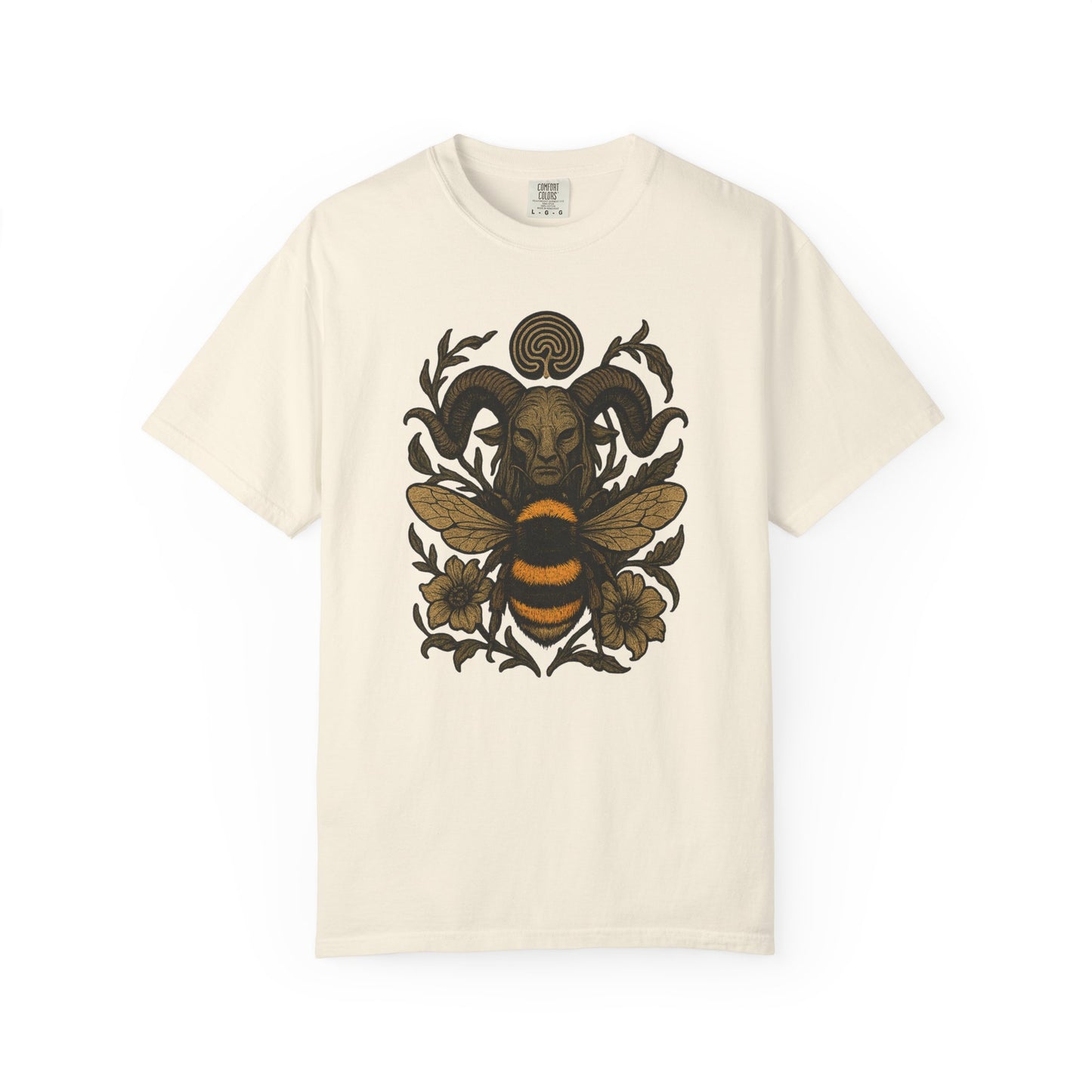 Bee & Horned Goat Graphic T-Shirt — Mystical Nature Illustration