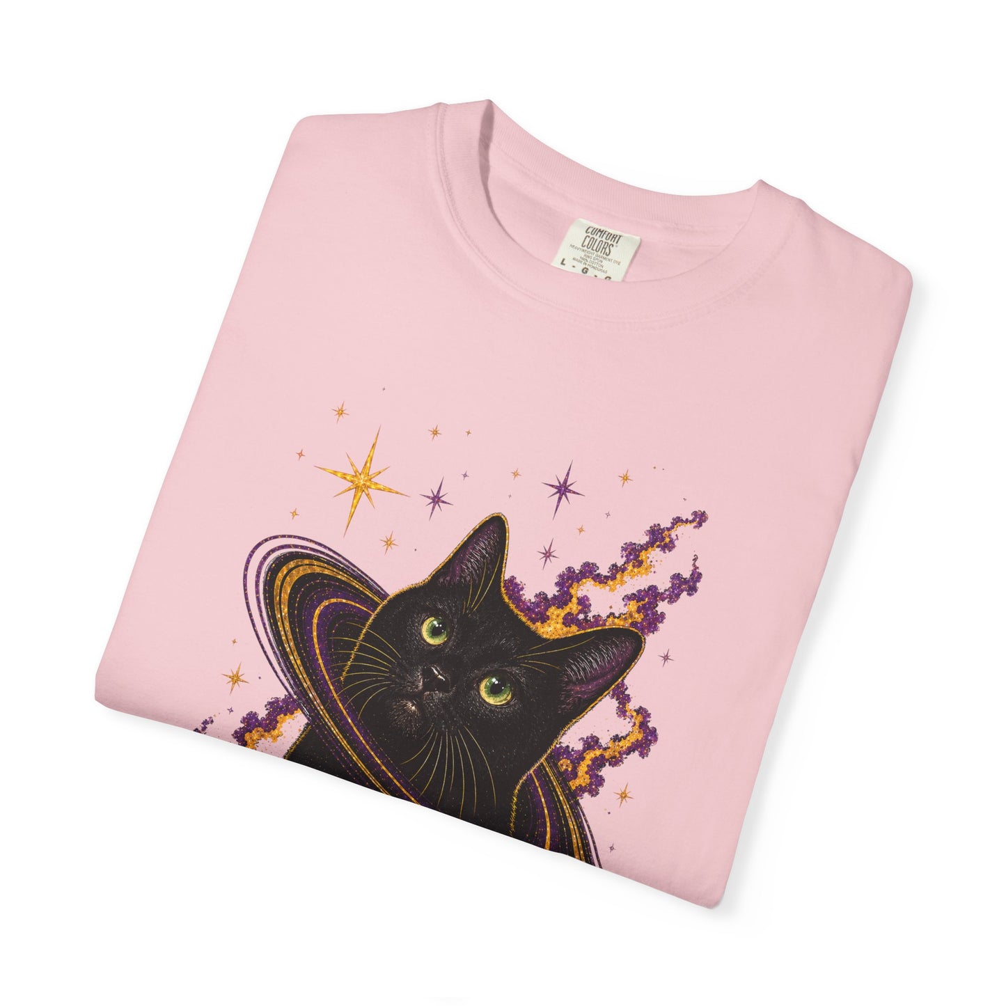 Cosmic Cat T-Shirt — Black Cat Saturn Galaxy Tee