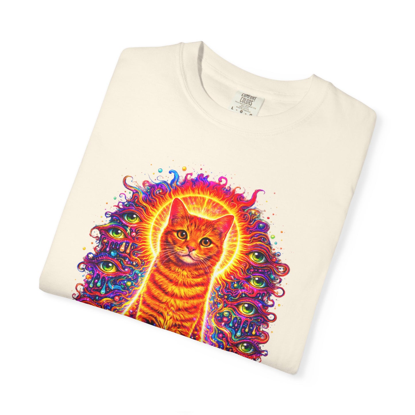 Psychedelic Orange Tabby Cat T‑Shirt — Vibrant Cosmic Pet Art Tee