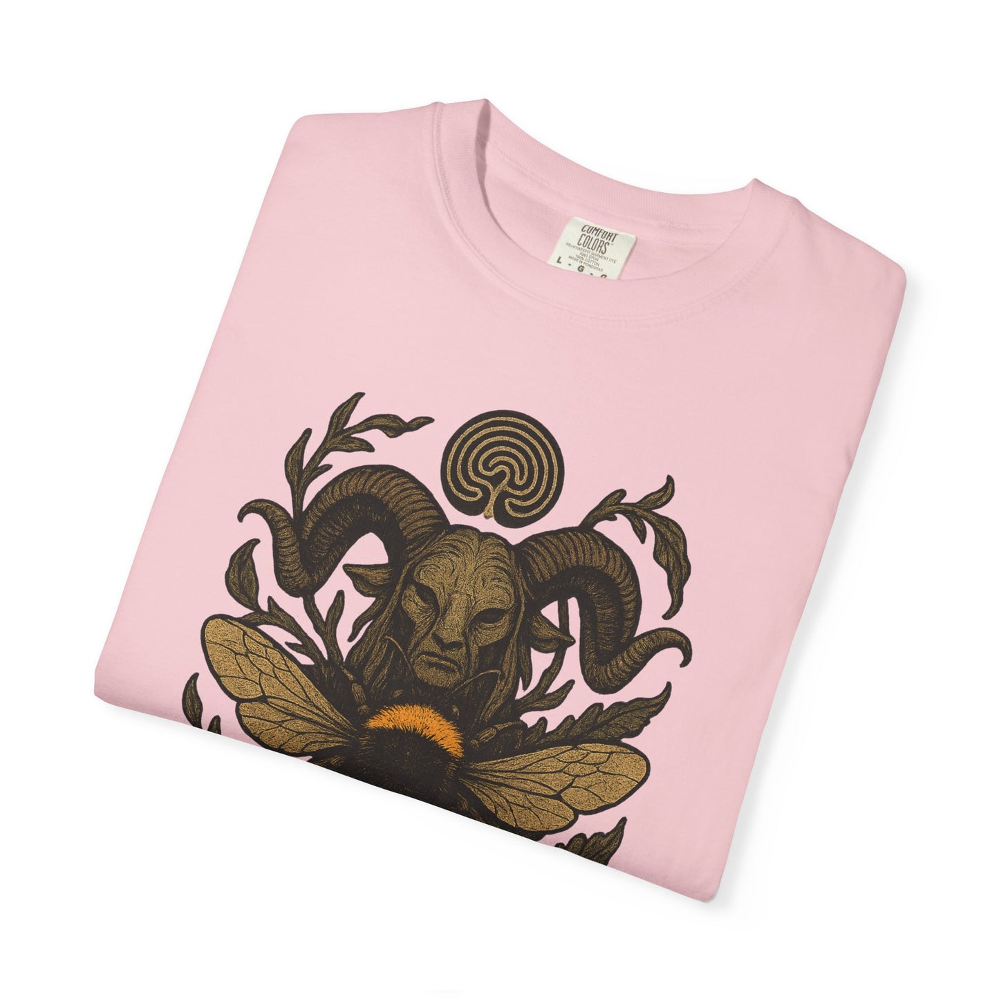 Bee & Horned Goat Graphic T-Shirt — Mystical Nature Illustration
