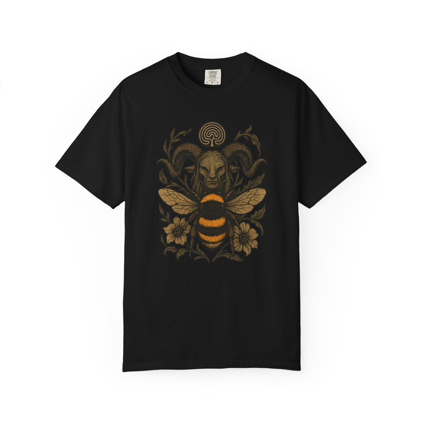 Bee & Horned Goat Graphic T-Shirt — Mystical Nature Illustration