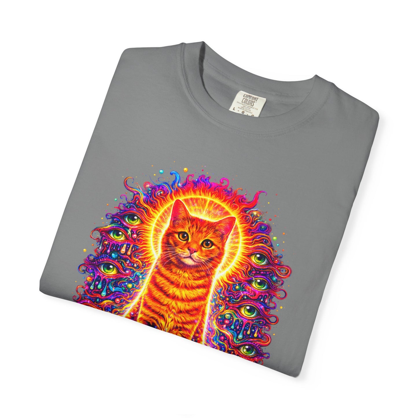 Psychedelic Orange Tabby Cat T‑Shirt — Vibrant Cosmic Pet Art Tee