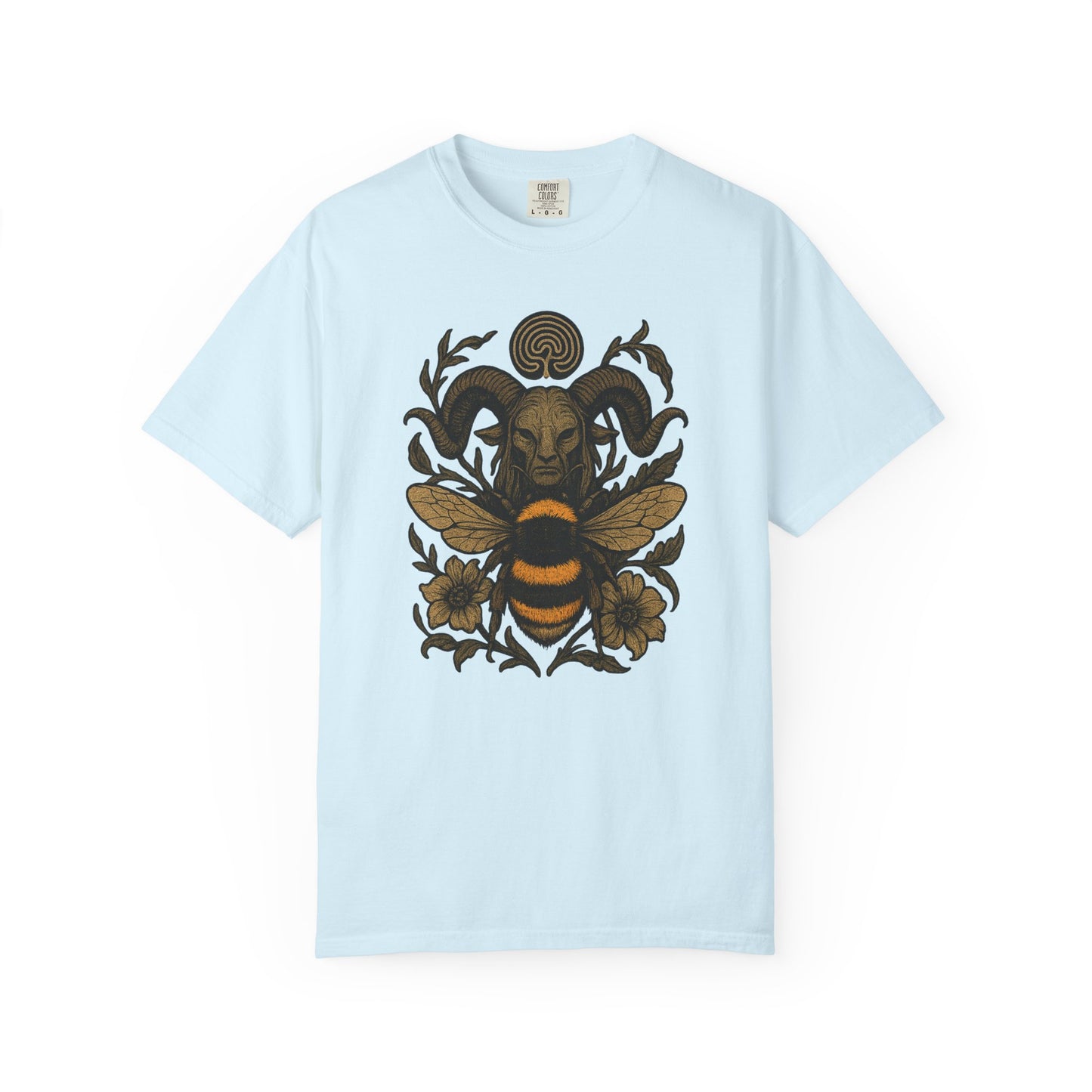Bee & Horned Goat Graphic T-Shirt — Mystical Nature Illustration