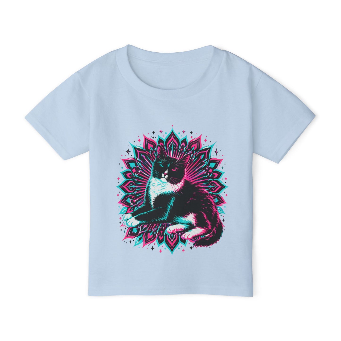 Toddler T‑Shirt — Retro Neon Cat on Mandala Graphic