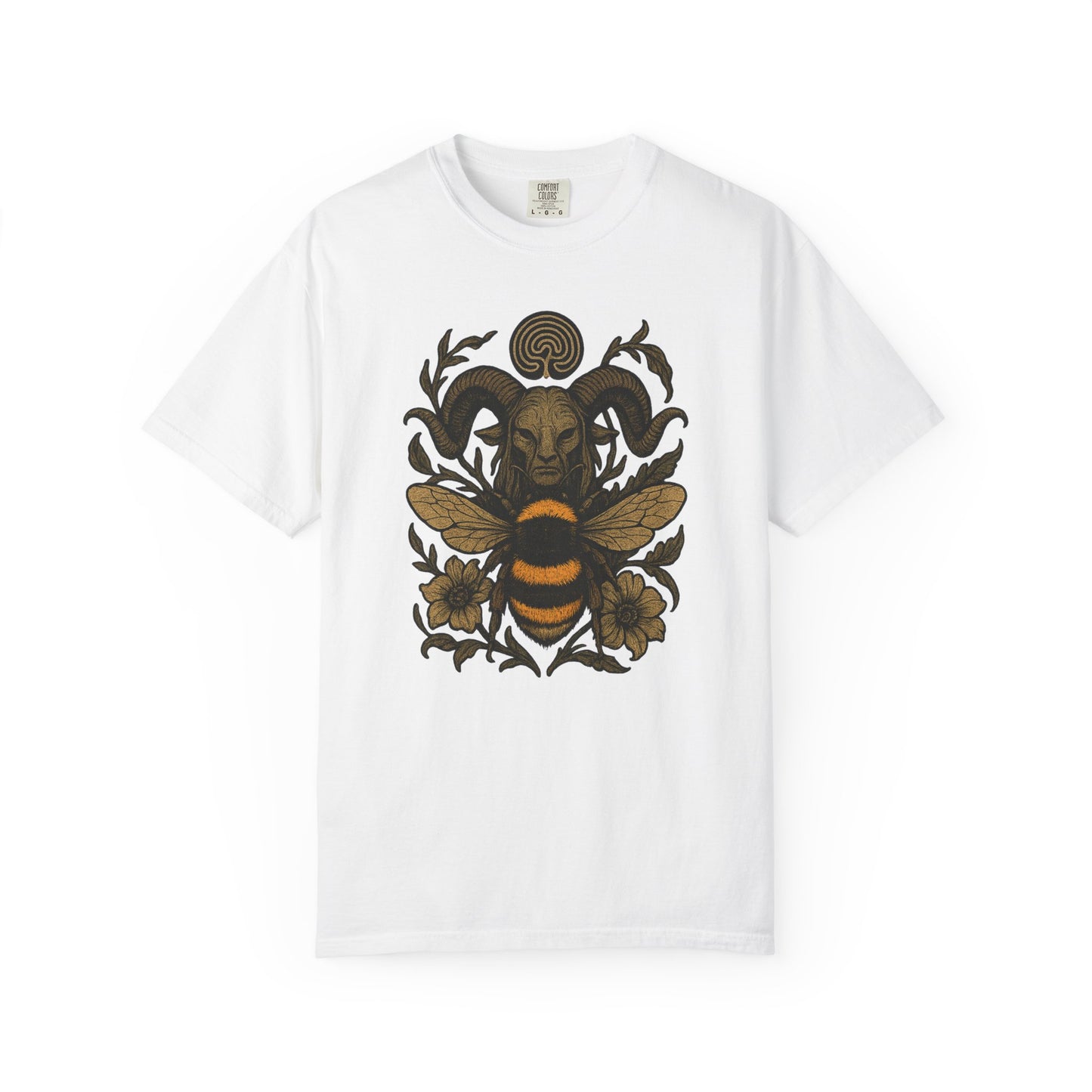 Bee & Horned Goat Graphic T-Shirt — Mystical Nature Illustration