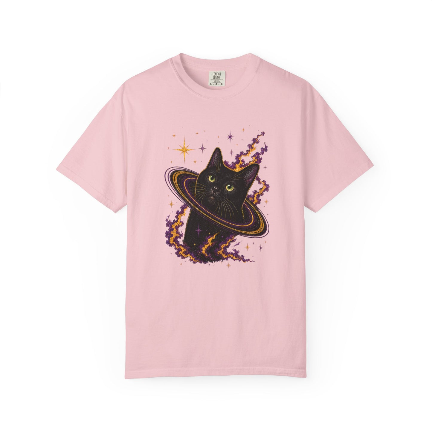 Cosmic Cat T-Shirt — Black Cat Saturn Galaxy Tee