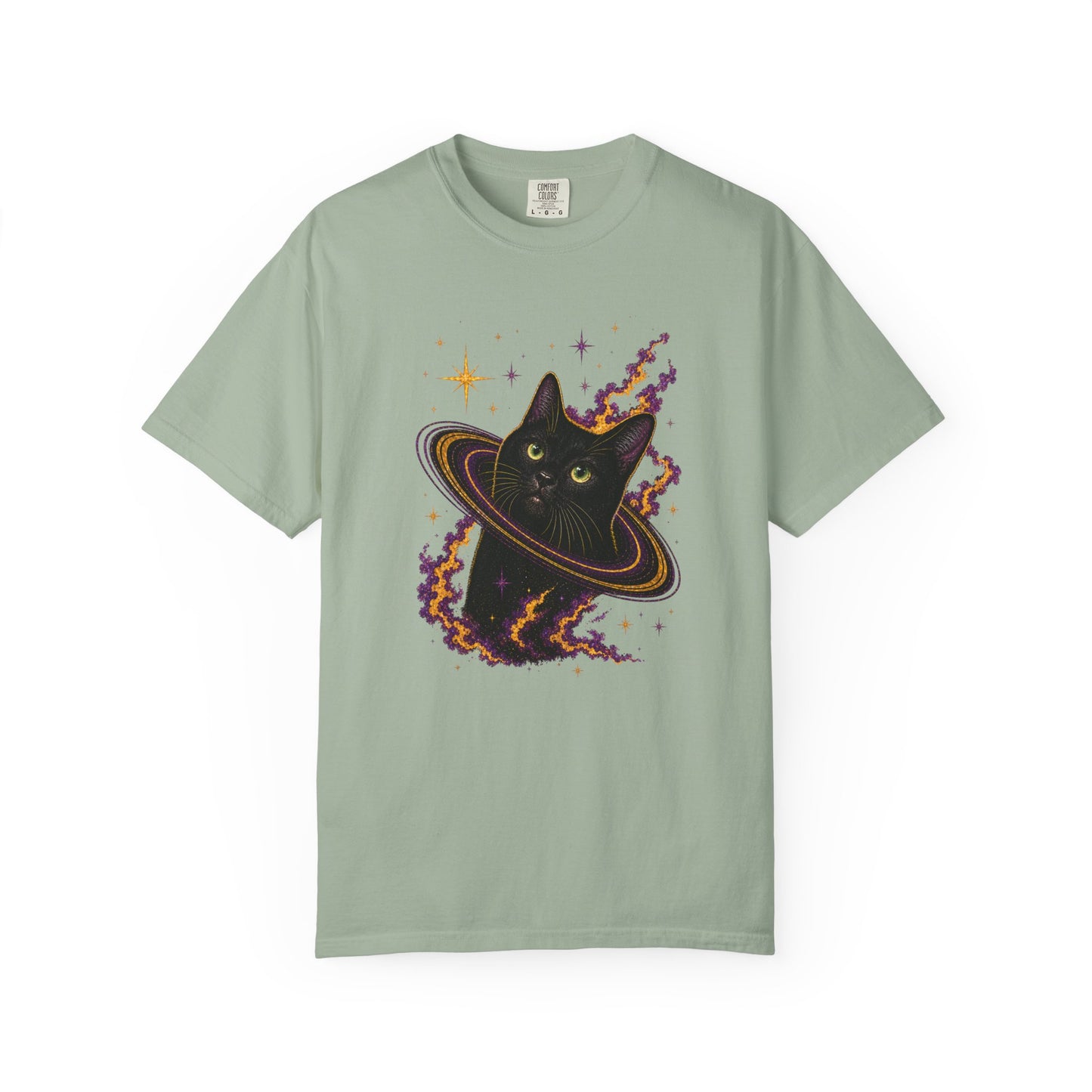 Cosmic Cat T-Shirt — Black Cat Saturn Galaxy Tee