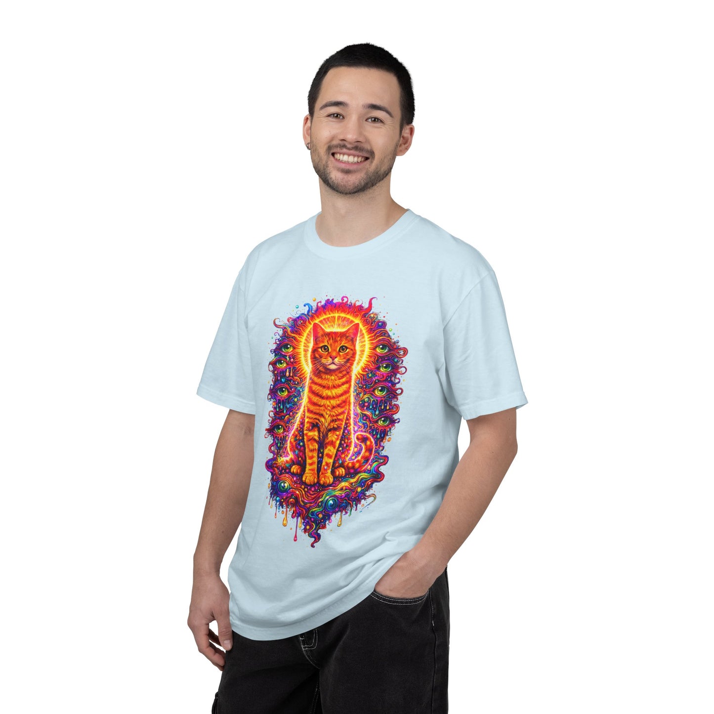 Psychedelic Orange Tabby Cat T‑Shirt — Vibrant Cosmic Pet Art Tee