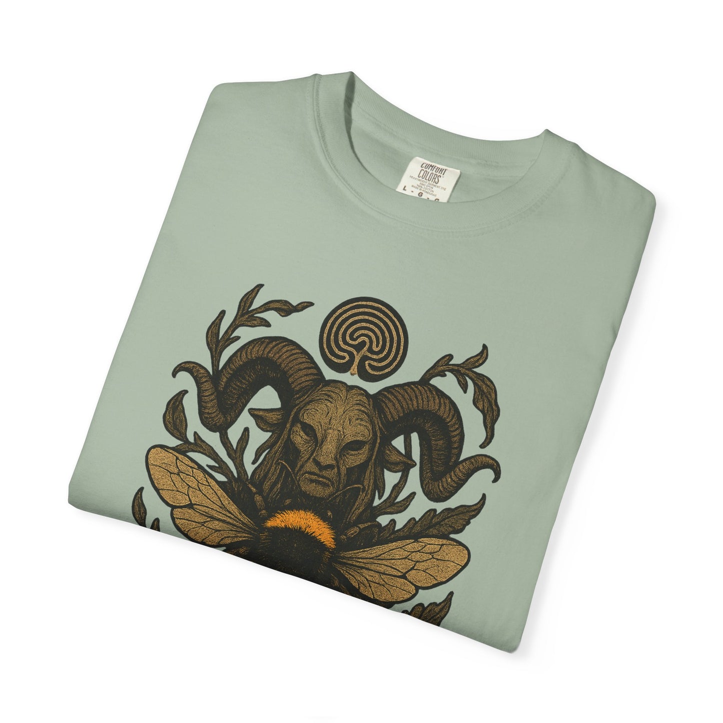 Bee & Horned Goat Graphic T-Shirt — Mystical Nature Illustration