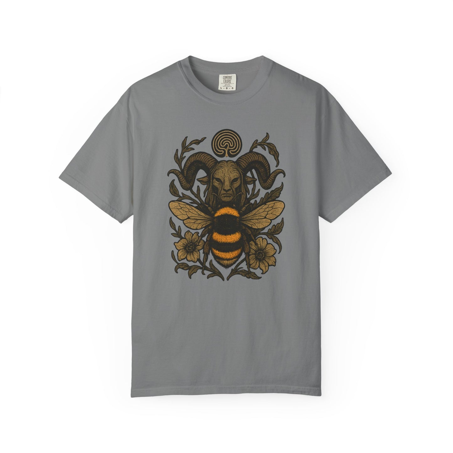 Bee & Horned Goat Graphic T-Shirt — Mystical Nature Illustration