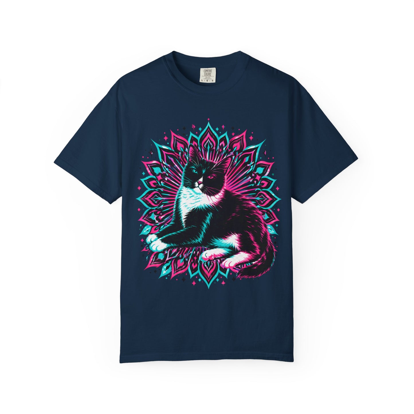 Vintage 3D Tuxedo Cat T-Shirt — Retro Neon Cat Graphic Tee