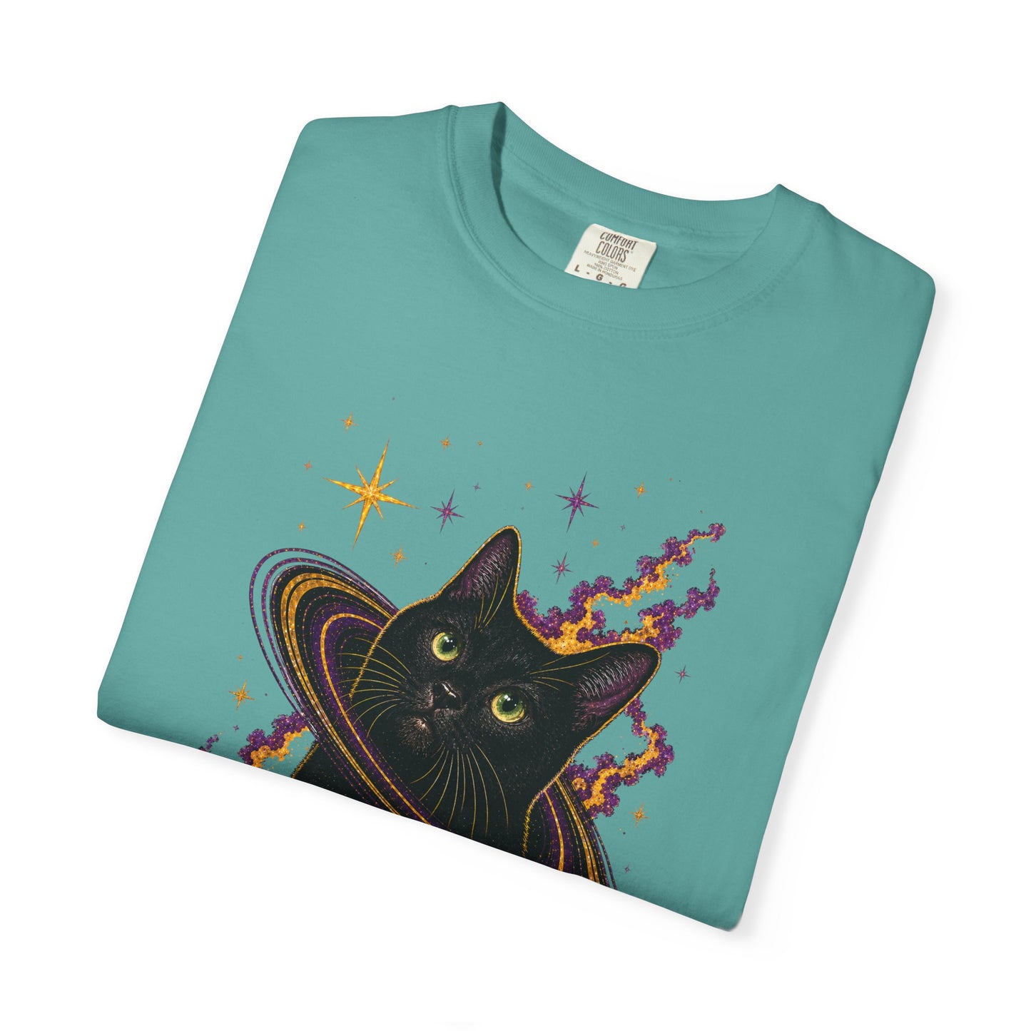 Cosmic Cat T-Shirt — Black Cat Saturn Galaxy Tee