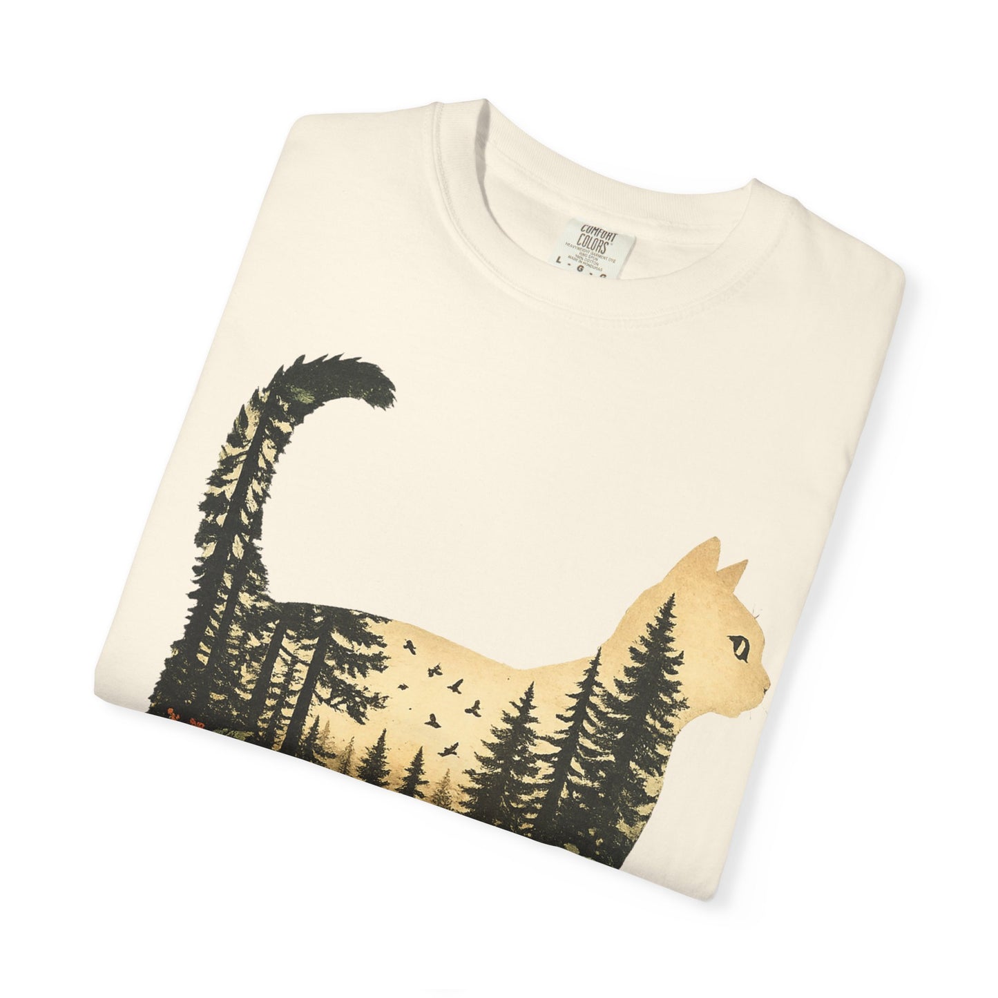 Cat Silhouette Tee — Forest Landscape Double Exposure Shirt