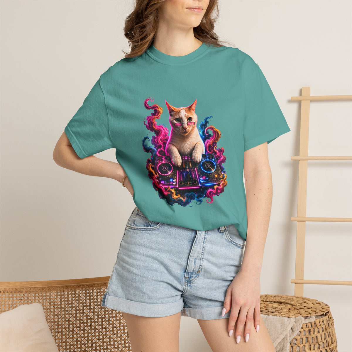 Cat DJ T-Shirt — Psychedelic Music Kitty Graphic Tee