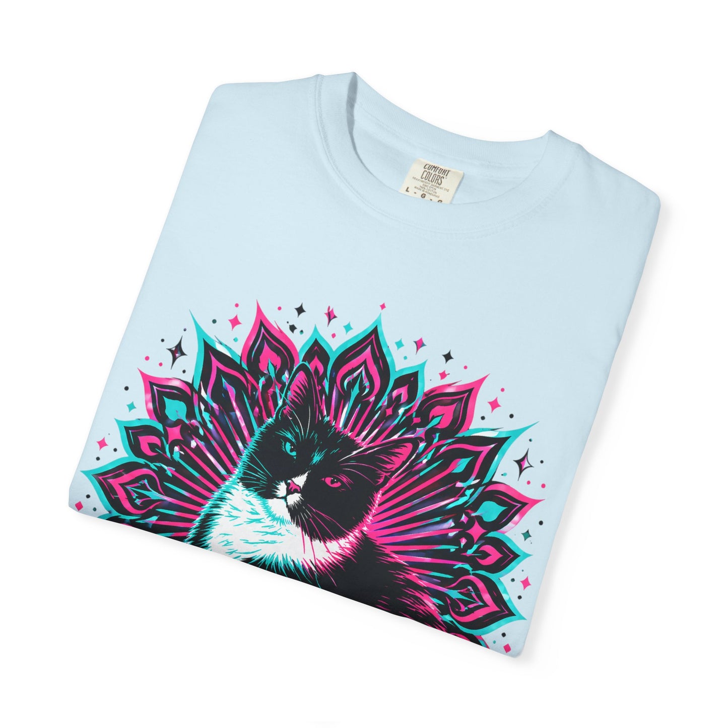 Vintage 3D Tuxedo Cat T-Shirt — Retro Neon Cat Graphic Tee