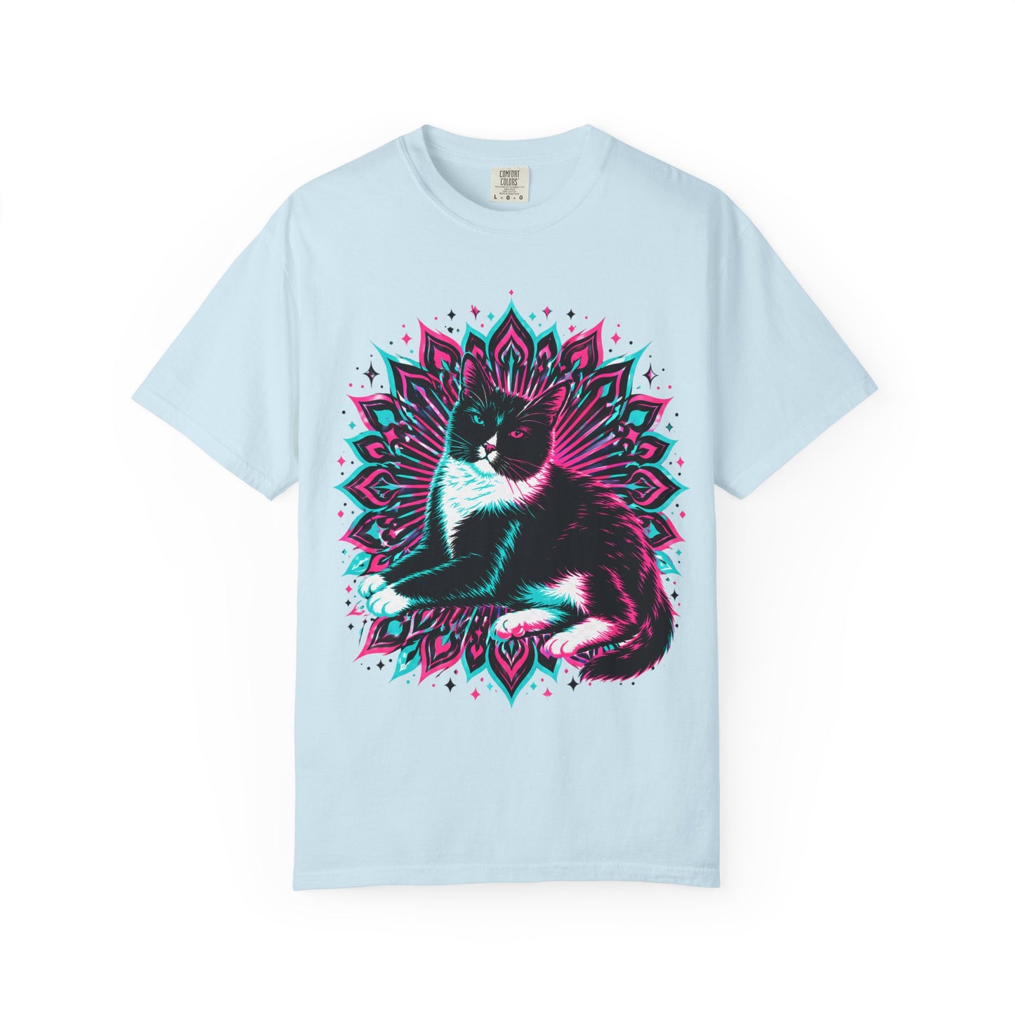 Vintage 3D Tuxedo Cat T-Shirt — Retro Neon Cat Graphic Tee