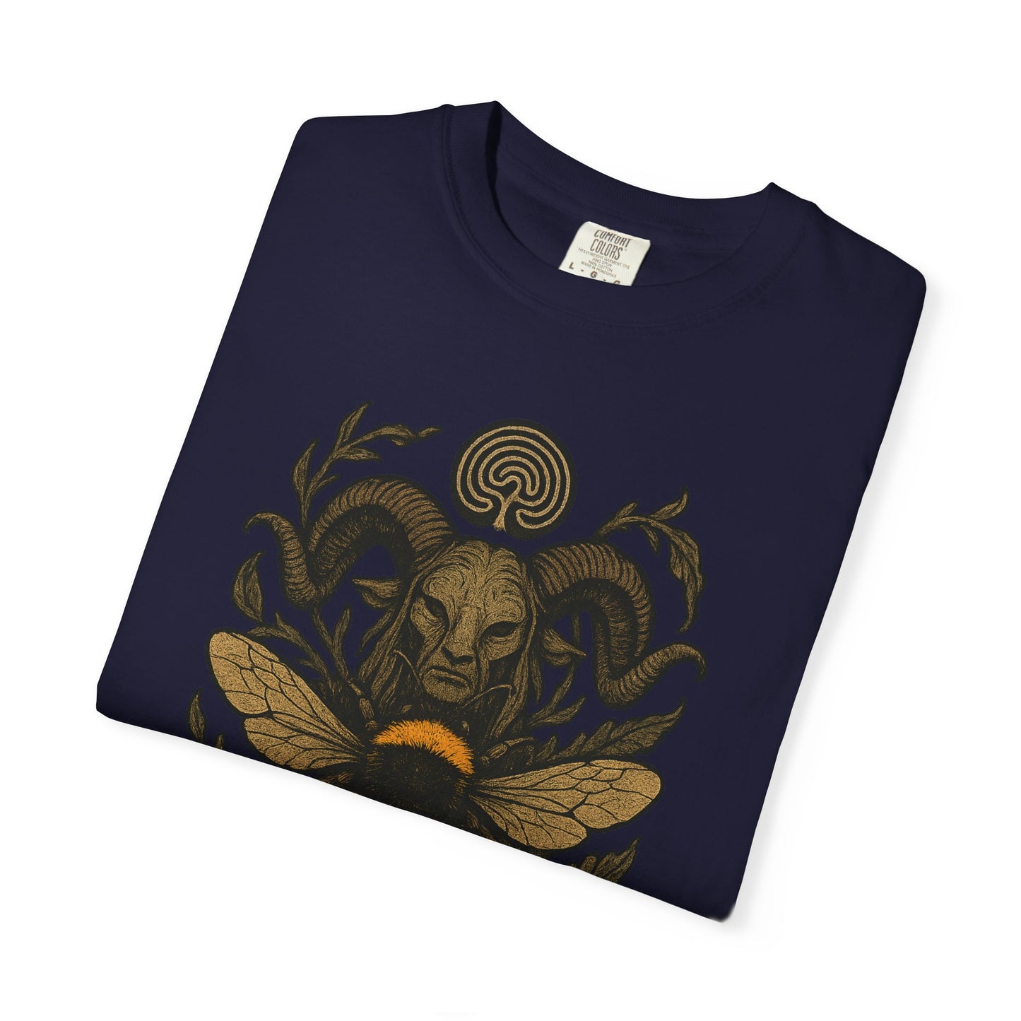 Bee & Horned Goat Graphic T-Shirt — Mystical Nature Illustration