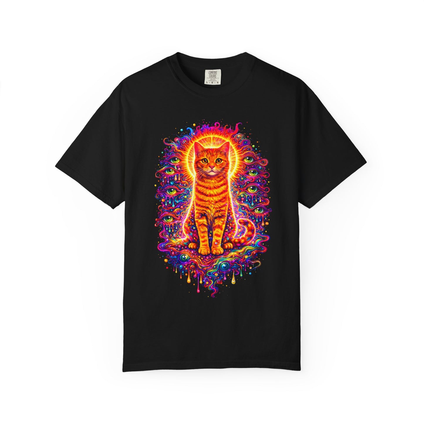 Psychedelic Orange Tabby Cat T‑Shirt — Vibrant Cosmic Pet Art Tee
