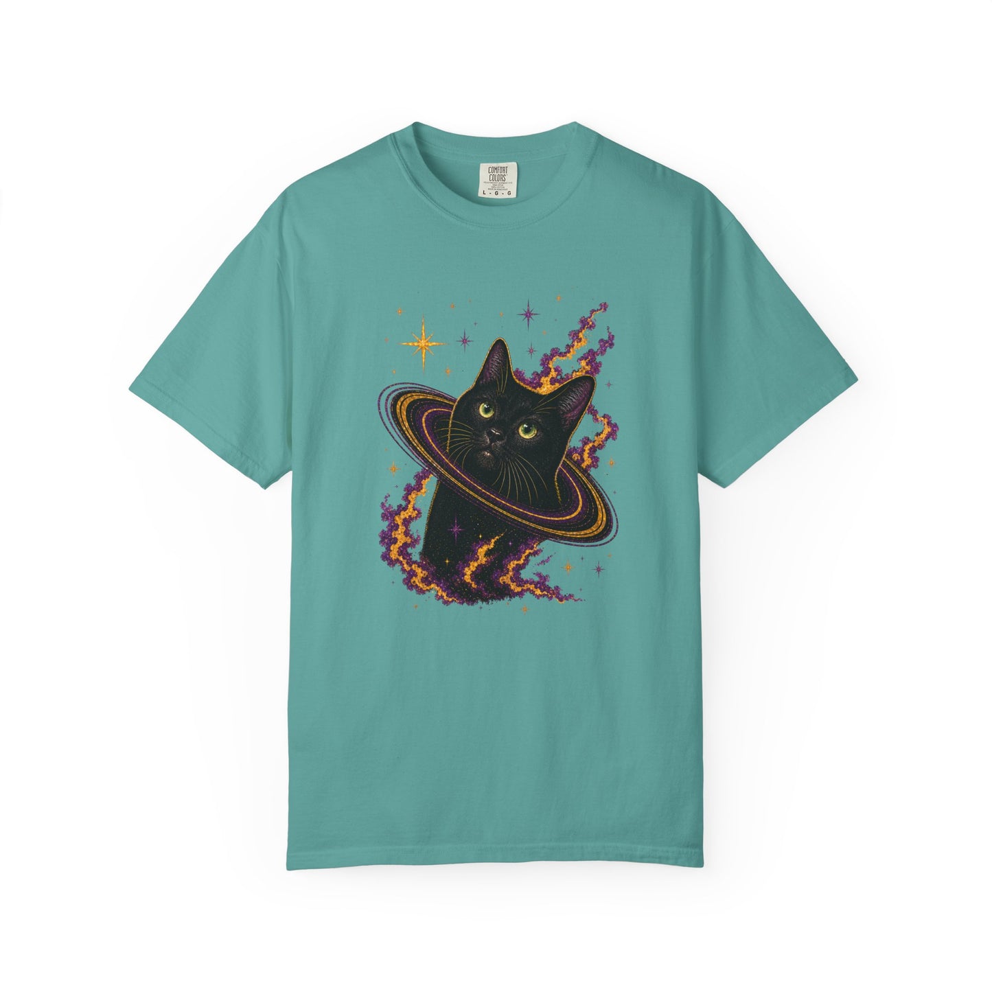 Cosmic Cat T-Shirt — Black Cat Saturn Galaxy Tee