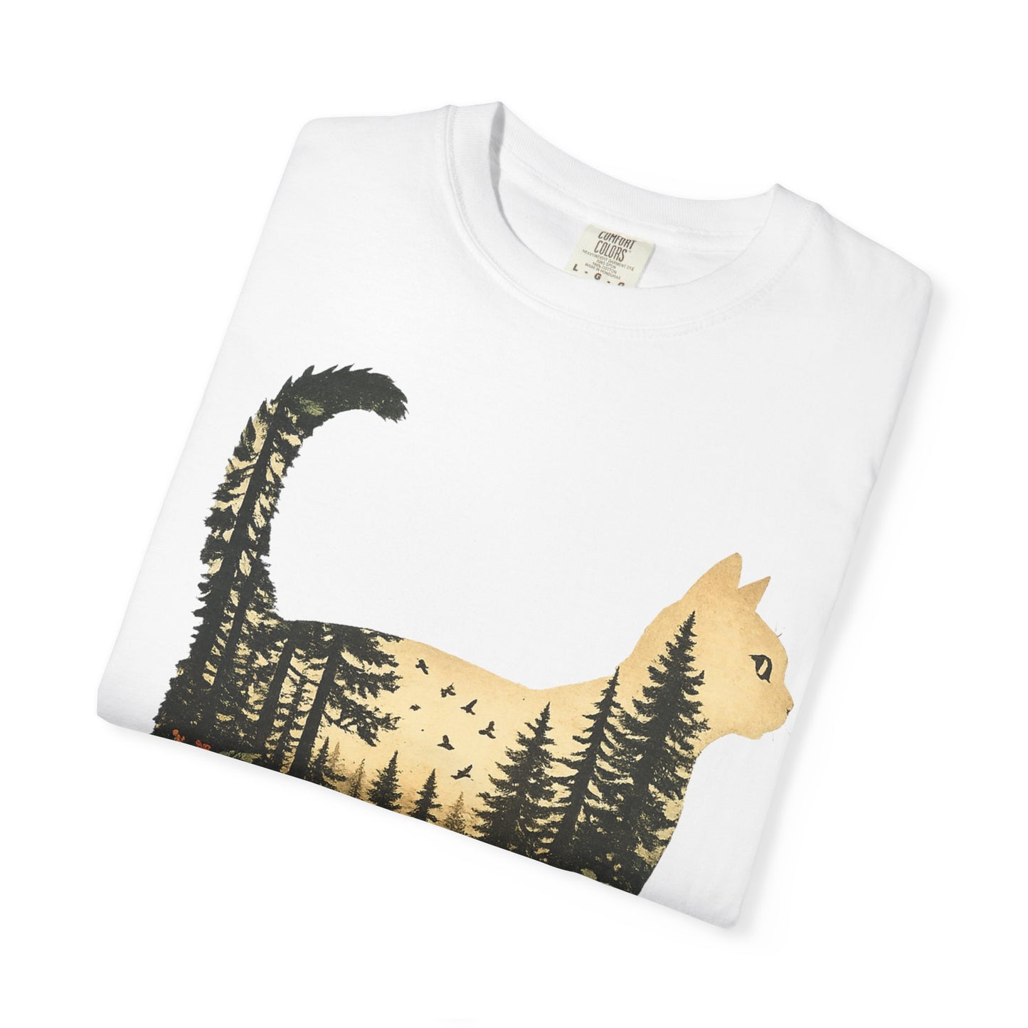 Cat Silhouette Tee — Forest Landscape Double Exposure Shirt