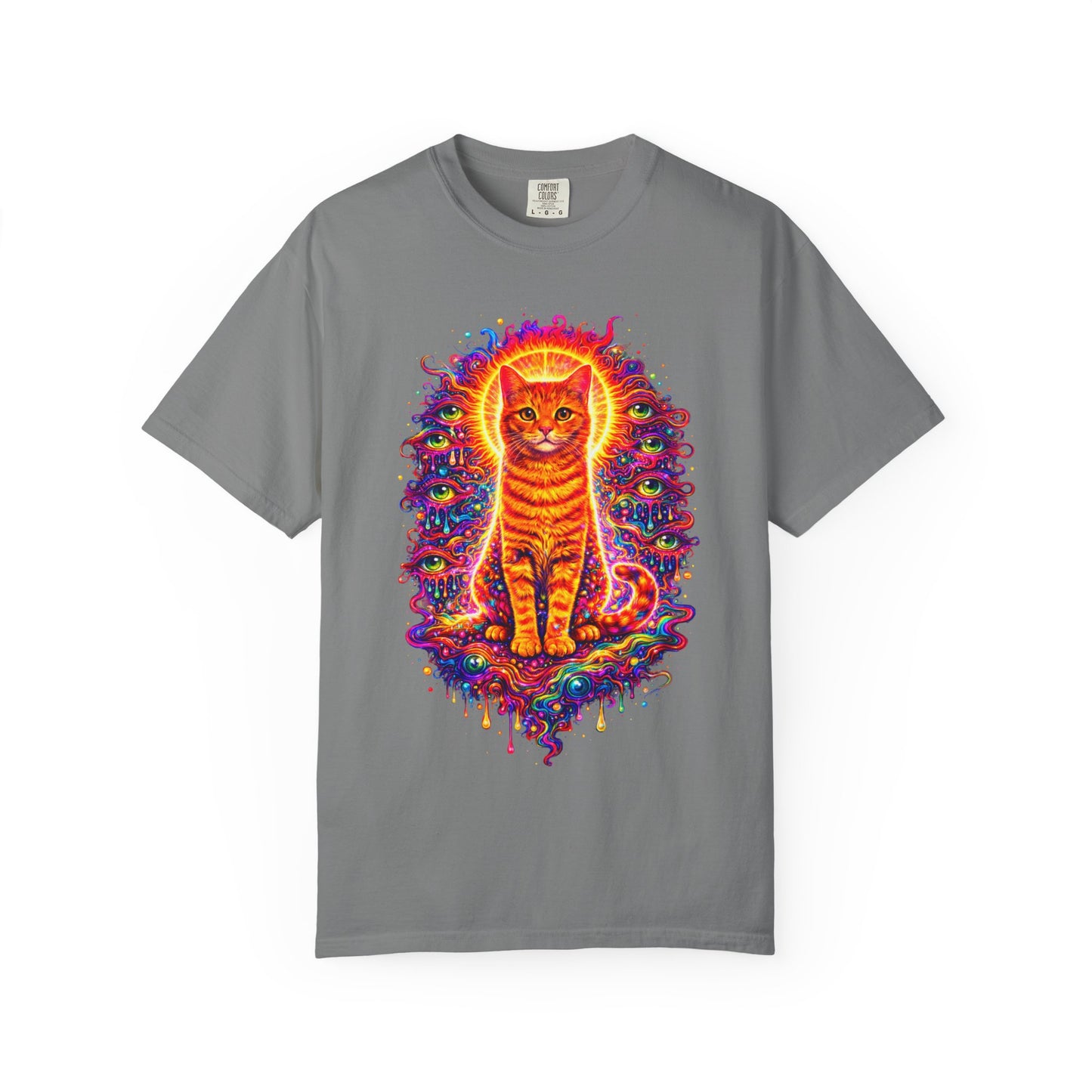 Psychedelic Orange Tabby Cat T‑Shirt — Vibrant Cosmic Pet Art Tee