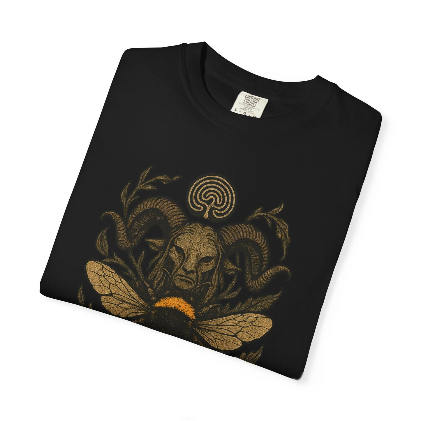 Bee & Horned Goat Graphic T-Shirt — Mystical Nature Illustration