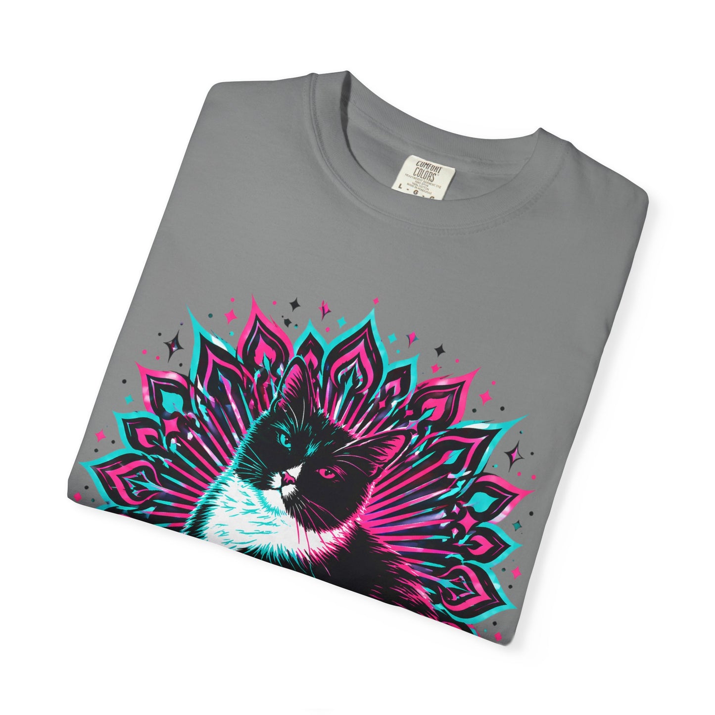 Vintage 3D Tuxedo Cat T-Shirt — Retro Neon Cat Graphic Tee