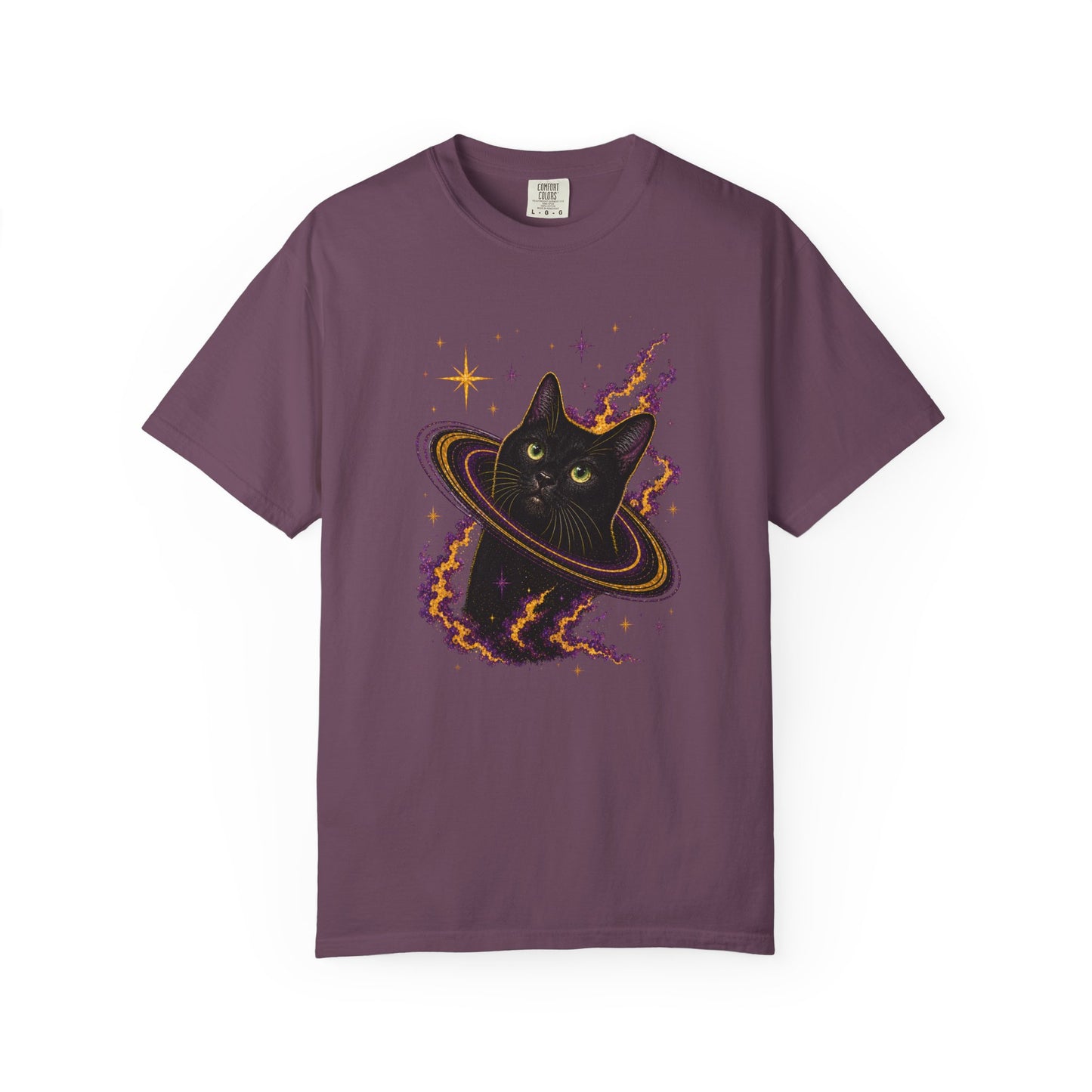 Cosmic Cat T-Shirt — Black Cat Saturn Galaxy Tee