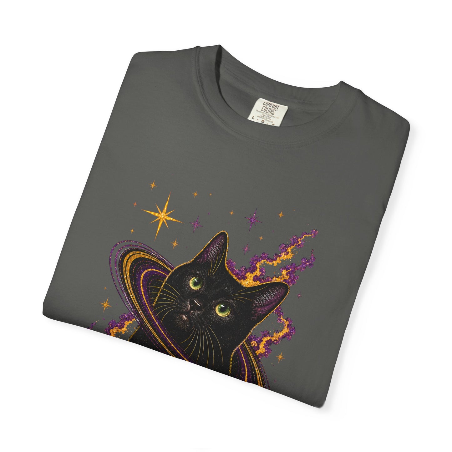 Cosmic Cat T-Shirt — Black Cat Saturn Galaxy Tee