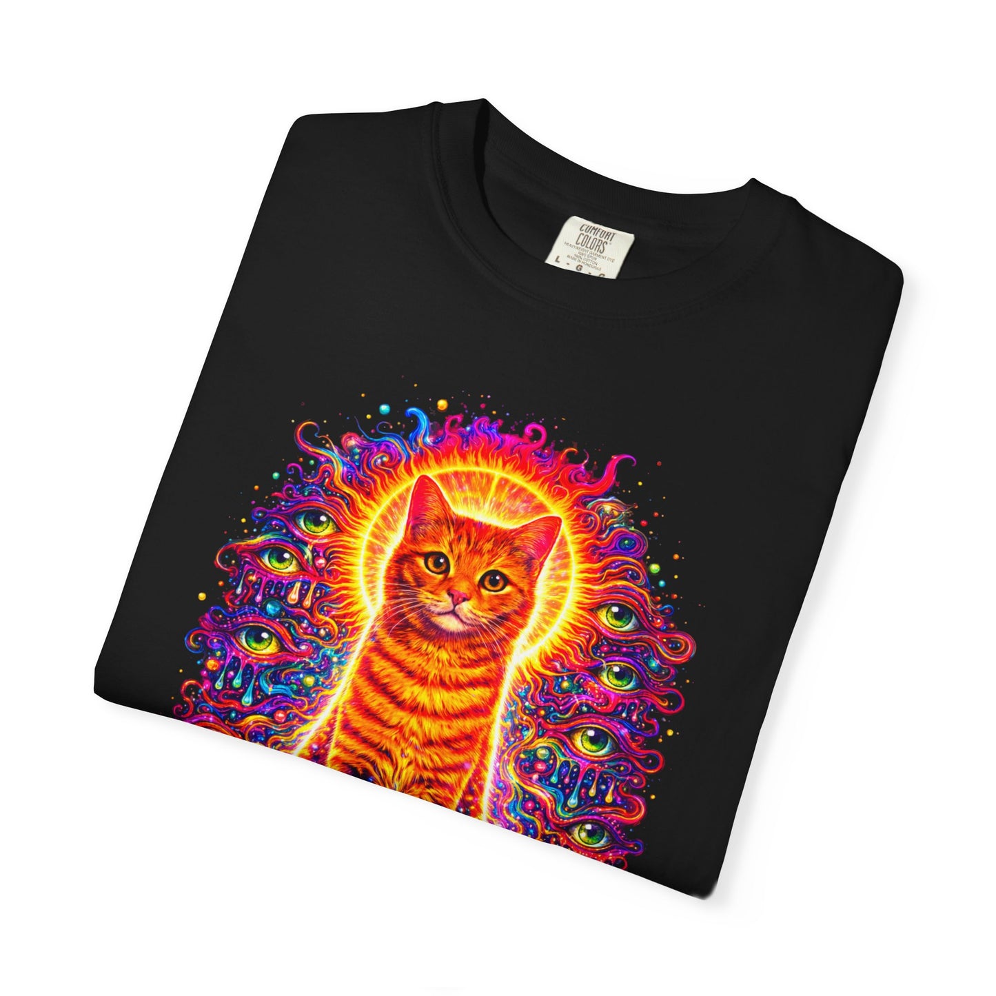 Psychedelic Orange Tabby Cat T‑Shirt — Vibrant Cosmic Pet Art Tee