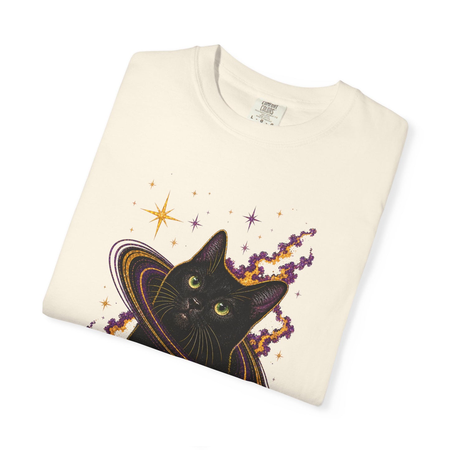 Cosmic Cat T-Shirt — Black Cat Saturn Galaxy Tee