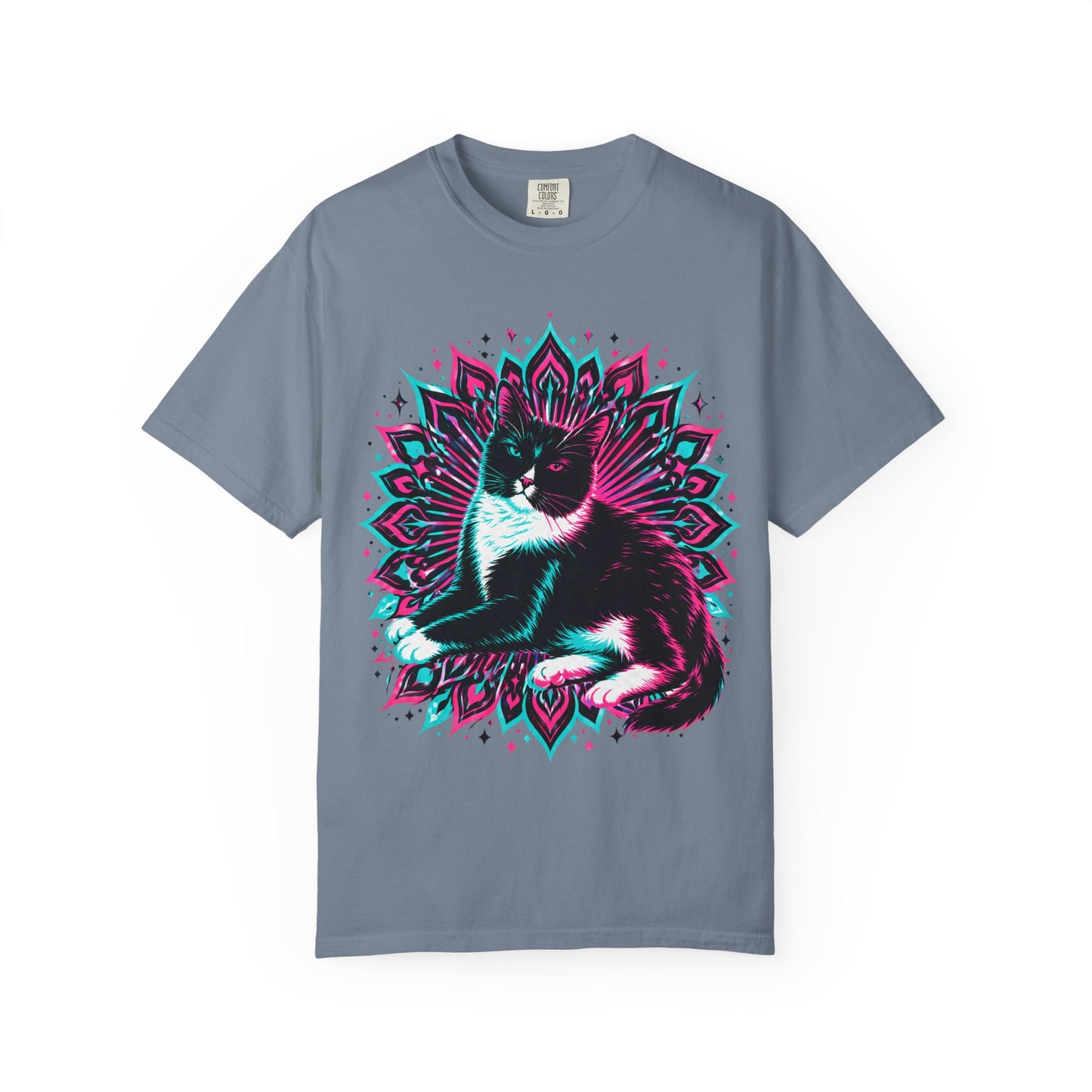 Vintage 3D Tuxedo Cat T-Shirt — Retro Neon Cat Graphic Tee
